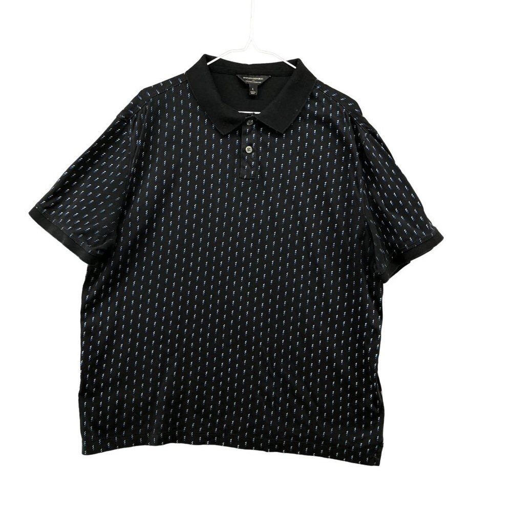 Banana Republic Polo Shirt Mens L Black Printed Luxe Performance Short Sleeve
